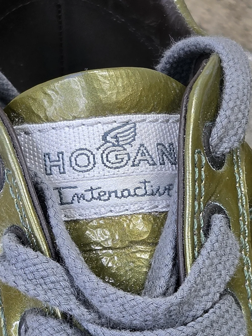 Vintage RARE Hogan Men's Metallic Olive Green Lace-Up Sneakers Sz 7.5